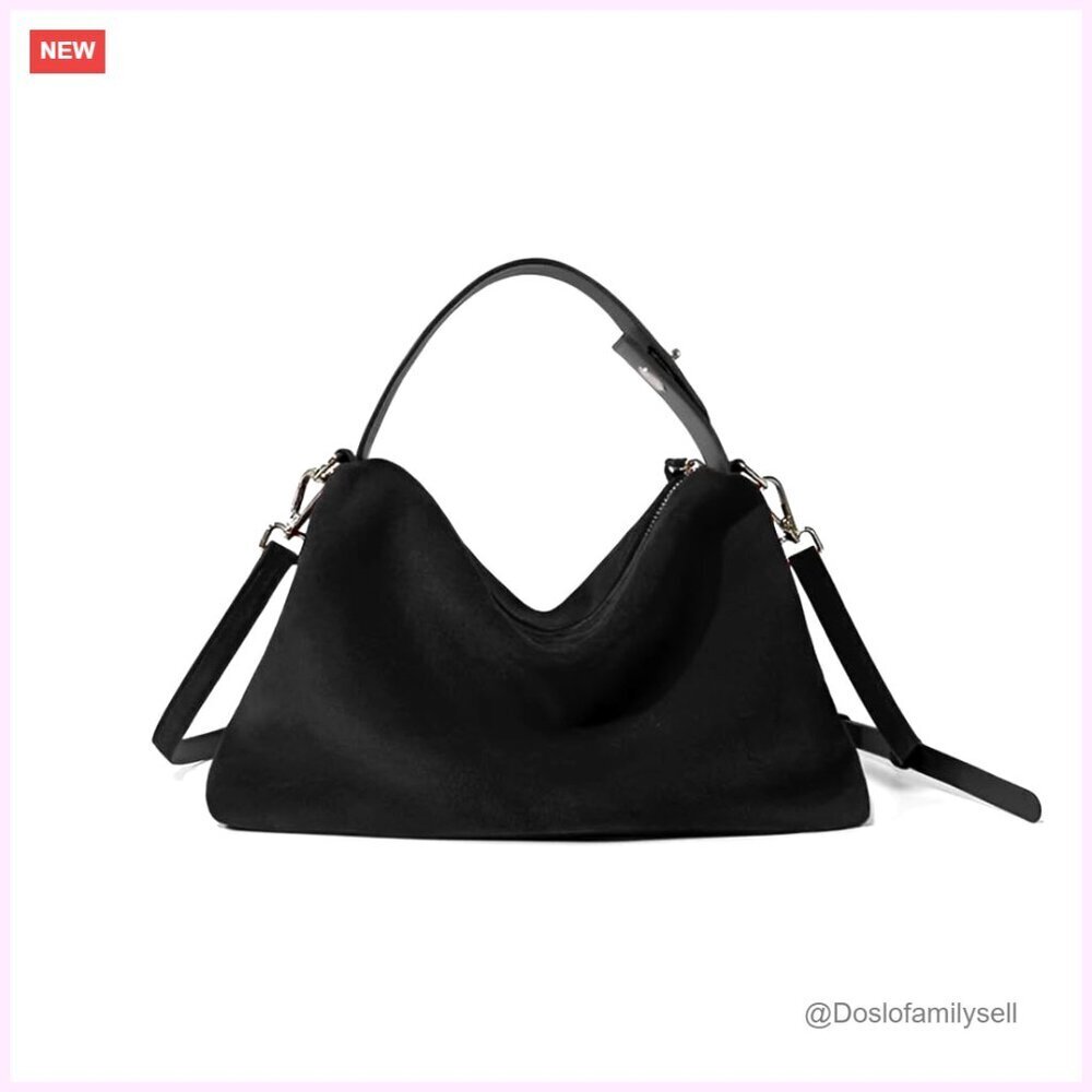 Suede Leather Tote Bag Adjustable Strap Crossbody Hobo Purse Chic Minimal